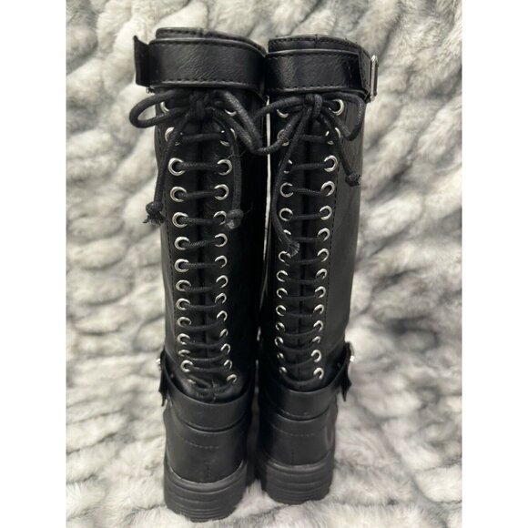 BOC Born Concept Roxy Black Vegan Faux Leather Tall Lace Buckle Combat Boots 1 - Picture 3 of 9